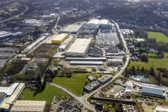 Aerial view, new construction of the municipal depot at the Meesmannstraße industrial estate,