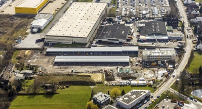 Aerial view, new construction of the municipal depot at the Meesmannstraße industrial estate,