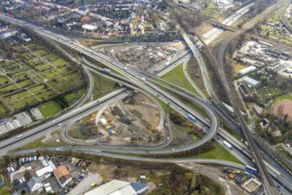 Aerial view, motorway junction 21 Herne, intersection of the A42 and A43 motorways, new