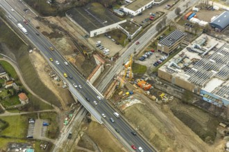 Aerial view, motorway junction 21 Herne, intersection of the A42 and A43 motorways, new