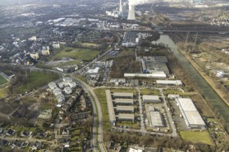Aerial view, industrial area at the Rhine-Herne Canal Westring / Bahnhohstraße with Bofrost / bush