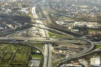 Aerial view, motorway junction 21 Herne, intersection of the A42 and A43 motorways, new