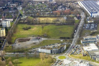 Aerial view, site for the planned Schloss-Campus-Herne, housing, trade and services in a park