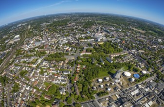 Aerial view, townscape with fisheye lens, overview, Neustraße, Westring, Herne, Ruhr area, North