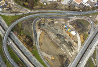 Aerial view, motorway junction 21 Herne, intersection of the A42 and A43 motorways, new