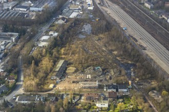 Aerial view, Future construction area Hunbergstraße / Castroper Straße with construction site of