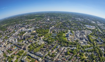 Aerial view, townscape with fisheye lens, overview, Ineos Herne, chemical plant, town hall,