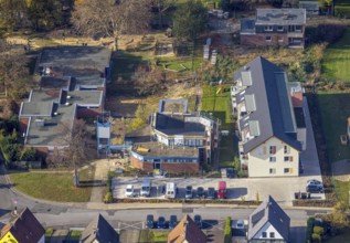 Aerial view, Protestant kindergarten, renovation, new building, Rhynern, Hamm, Ruhr area, North