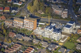 Aerial view, construction site, new building, Augenweide residential complex, condominiums and