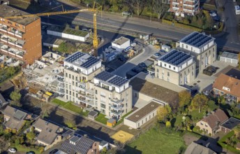 Aerial view, construction site, new building, Augenweide residential complex, condominiums and