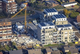 Aerial view, construction site, new building, Augenweide residential complex, condominiums and
