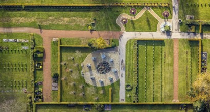Aerial view, southern cemetery, columbarium, urn stone pillars, centre, Hamm, Ruhr area, North