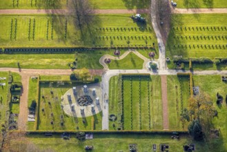 Aerial view, southern cemetery, columbarium, urn stone pillars, centre, Hamm, Ruhr area, North