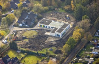 Aerial view, construction site, new day care centre, former Glunz village, Caldenhofer Weg, Mitte,