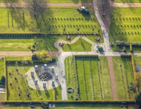 Aerial view, southern cemetery, columbarium, urn stone pillars, centre, Hamm, Ruhr area, North