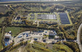 Aerial view, wastewater treatment plant Hamm-West, recycling centre Hamm, river Lippe, Datteln-Hamm