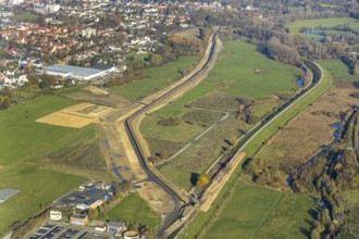 Aerial view, dam course, new Lippe dam, Lippe reconstruction Hamm, Lippe floodplain recreational