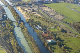 Aerial photo, Lippe reconstruction Hamm, Lippe floodplain recreation area, City of Hamm, Lippe