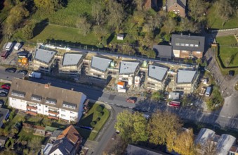 Aerial view, construction site new building kindergarten Großer Sandweg, Bockum-Hövel, Hamm, Ruhr