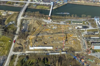 Aerial view, new construction of a gas and steam turbine power plant of STEAG at the coal-fired