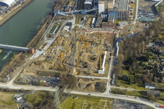 Aerial view, new construction of a gas and steam turbine power plant of STEAG at the coal-fired