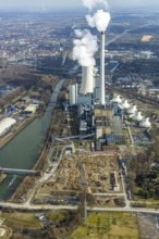 Aerial view, new construction of a gas and steam turbine power plant of STEAG at the coal-fired