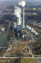 Aerial view, new construction of a gas and steam turbine power plant of STEAG at the coal-fired