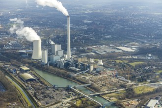 Aerial view, new construction of a gas and steam turbine power plant of STEAG at the coal-fired