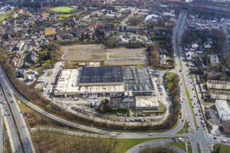 Aerial view, area at the motorway A42 junction AS20 Herne-Crange, former location of refugee homes,