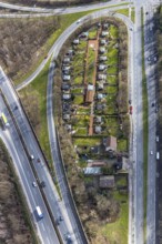 Aerial view, allotment garden association Eigene Scholle between federal road B226 Dorstener Straße