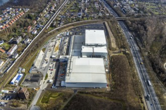 Aerial view, frozen food logistics company Nordfrost on the site of the former colliery Unser Fritz