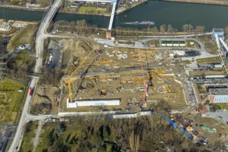 Aerial view, new construction of a gas and steam turbine power plant of STEAG at the coal-fired