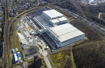 Aerial view, frozen food logistics company Nordfrost on the site of the former colliery Unser Fritz