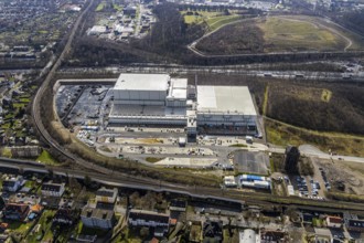 Aerial view, frozen food logistics company Nordfrost on the site of the former colliery Unser Fritz