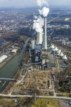 Aerial view, new construction of a gas and steam turbine power plant of STEAG at the coal-fired