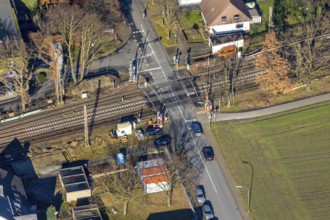 Aerial view, Wielandstraße level crossing, gated level crossing, Wiescherhöfen, Hamm, Ruhr area,