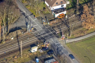 Aerial view, Wielandstraße level crossing, gated level crossing, Wiescherhöfen, Hamm, Ruhr area,