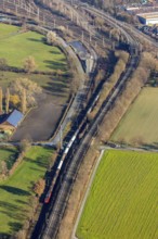 Aerial view, railway tracks, railway line, railway tracks at Rathenaustraße, Wiescherhöfen, Hamm,
