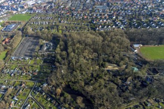 Aerial view, animal park Hamm, climbing park Hamm, new car park at the animal park Hamm, Hamm, Ruhr