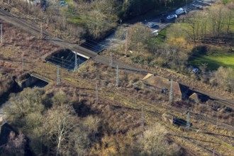 Aerial view, seven bridges, Günterstraße, railway subway, marshalling yard, former signal box,