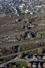 Aerial view, seven bridges, Günterstraße, railway subway, marshalling yard, former signal box,