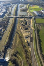 Aerial view, construction area Jupp-Eickhoff-Weg, river Lippe, Datteln-Hamm canal, Hamm, Ruhr area,