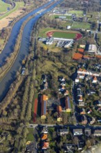 Aerial photograph, Theodor-Heuss-Schule, Jahnstadion, Ambulante Reha Bad Hamm GmbH,