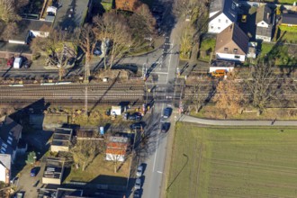 Aerial view, Wielandstraße level crossing, gated level crossing, Wiescherhöfen, Hamm, Ruhr area,