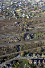 Aerial view, seven bridges, Günterstraße, railway subway, marshalling yard, former signal box,