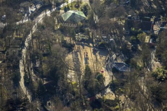 Aerial view, zoo Hamm, reconstruction playground, Hamm, Ruhr area, North Rhine-Westphalia, Germany,