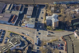 Aerial view, railway subway Kleine Alleestraße, dilapidated high-rise building on Kleine