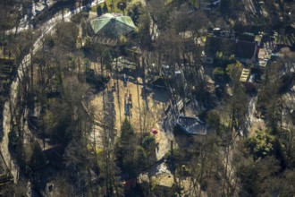 Aerial view, zoo Hamm, reconstruction playground, Hamm, Ruhr area, North Rhine-Westphalia, Germany,