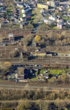 Aerial view, seven bridges, Günterstraße, railway subway, marshalling yard, former signal box,