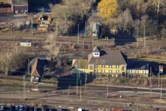 Aerial view, seven bridges, Günterstraße, railway subway, marshalling yard, former signal box,